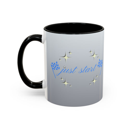 Just Start Motivational Racing Flag Starry Coffee Mug in Star Blue ☕️