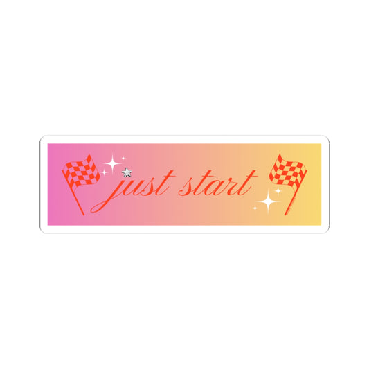 Just Start Motivational Racing Flag Starry Kiss Cut Sticker Strawberry Peach ✨