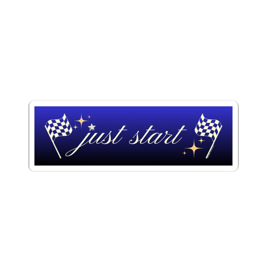Just Start Motivational Racing Flag Starry Kiss Cut Sticker Midnight Light ✨