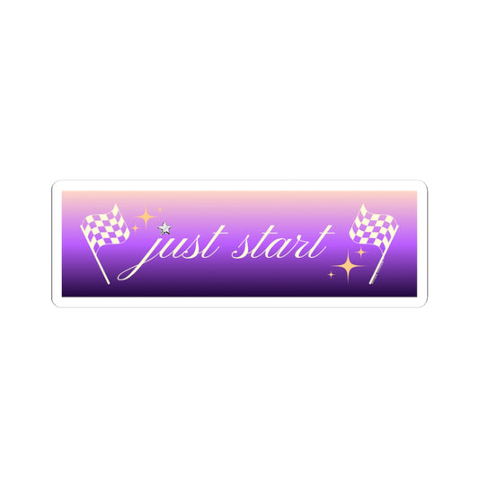 Just Start Motivational Racing Flag Starry Kiss Cut Sticker Sunset Creme ✨