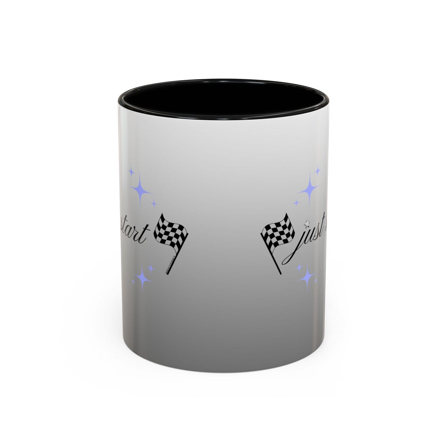 Just Start Motivational Racing Flag Starry Coffee Mug in Silver Space ☕️
