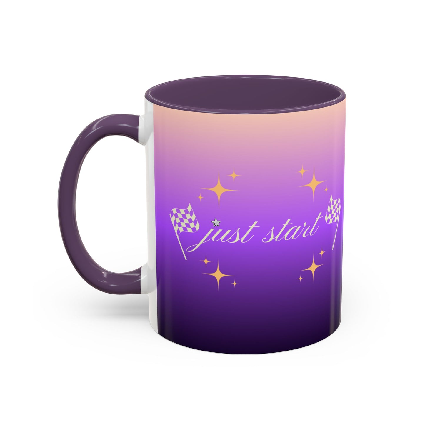 Just Start Motivational Racing Flag Starry Coffee Mug in Sunset Creme ☕️