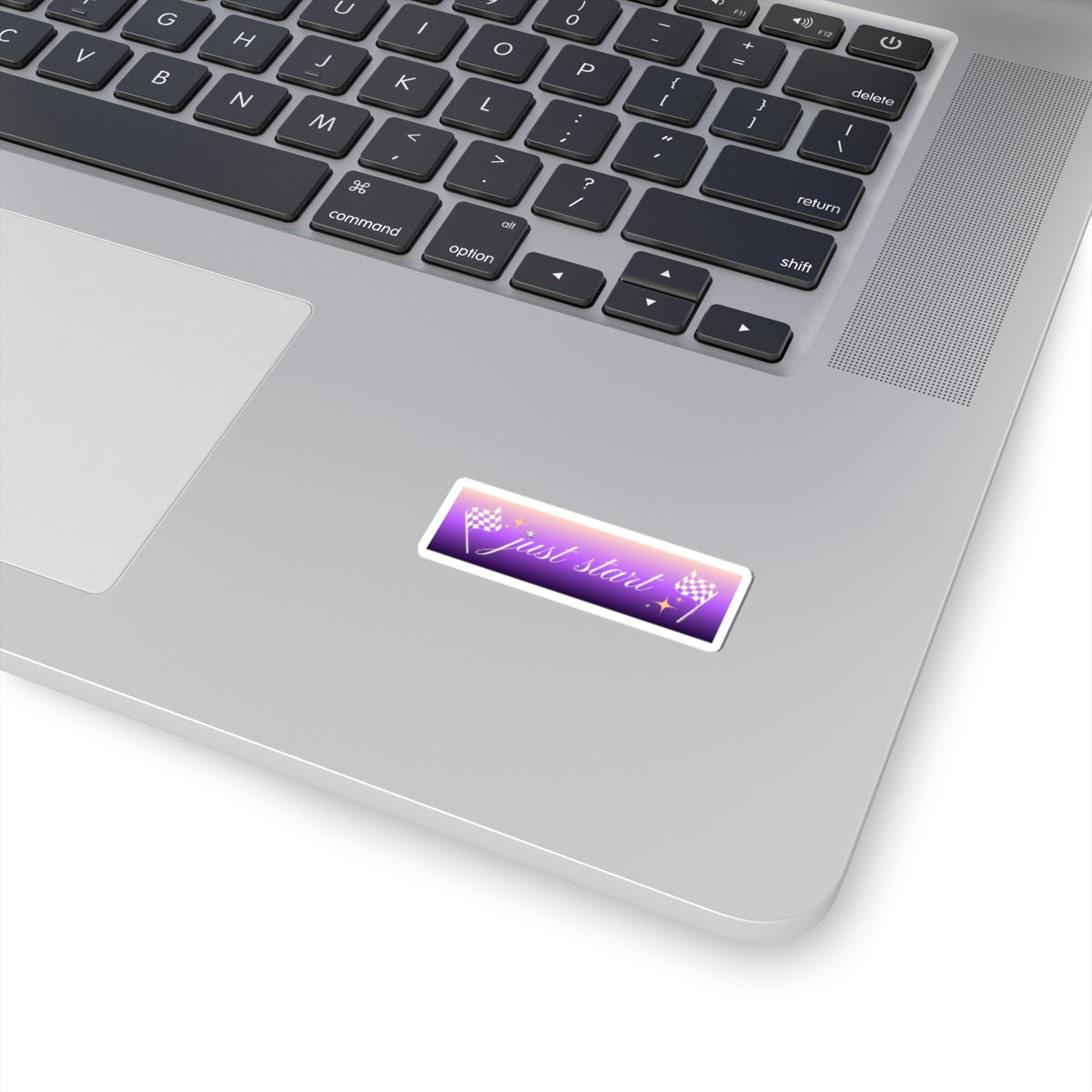 Just Start Motivational Racing Flag Starry Kiss Cut Sticker Sunset Creme ✨