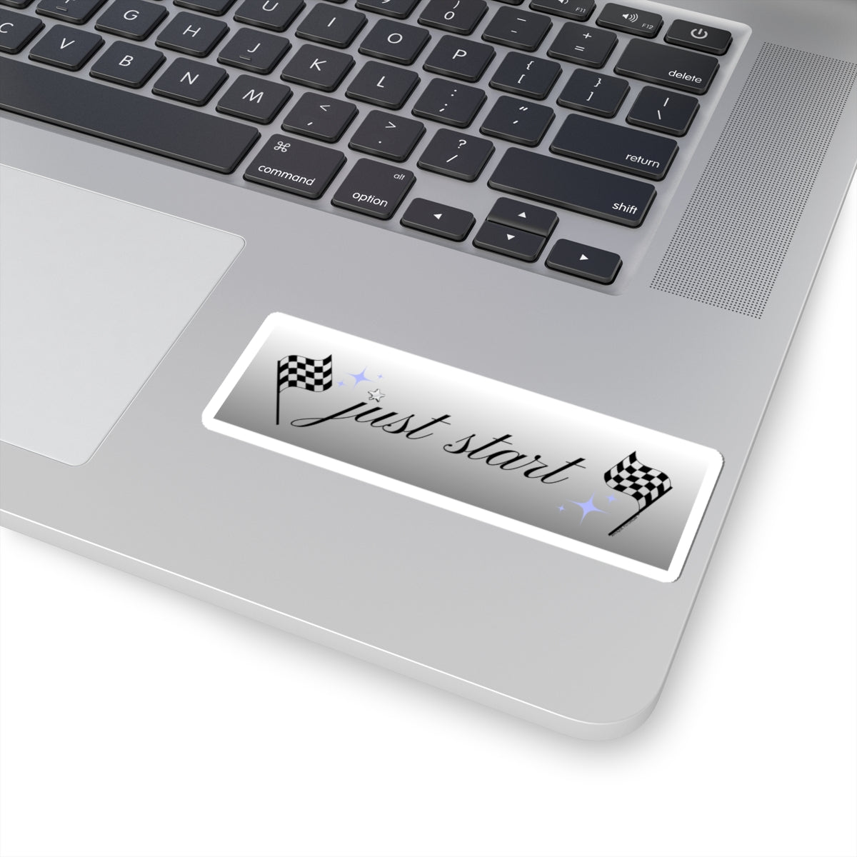Just Start Motivational Racing Flag Starry Kiss Cut Sticker Silver Space ✨