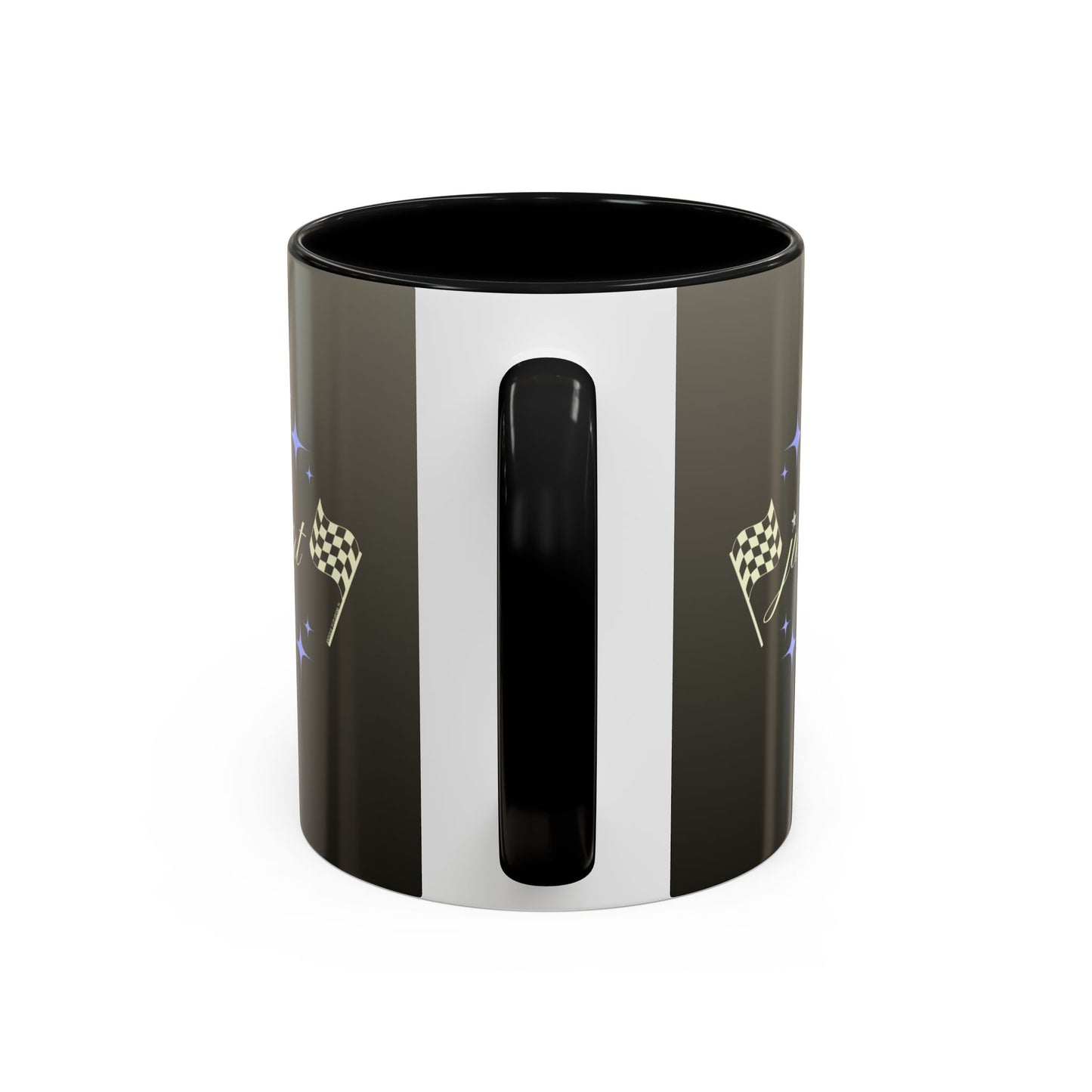 Just Start Motivational Racing Flag Starry Coffee Mug in Graphite Creme ☕️