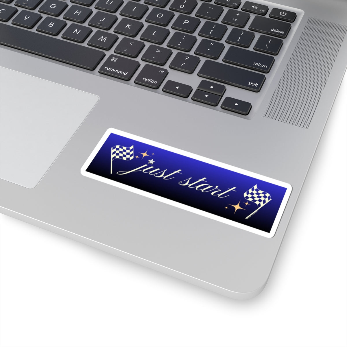 Just Start Motivational Racing Flag Starry Kiss Cut Sticker Midnight Light ✨