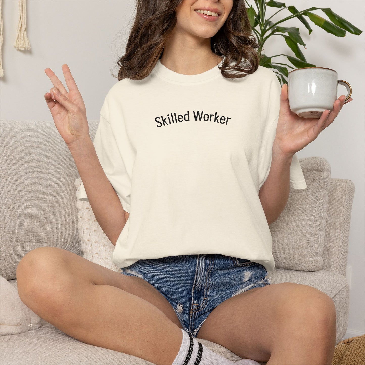 Skilled Worker Embroidered Cotton Ivory Unisex T-Shirt