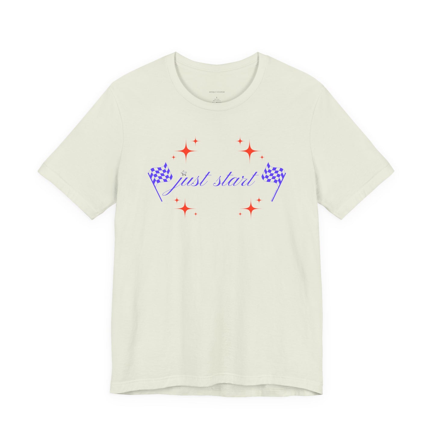 Just Start Tee Motivational Racing Flag Starry Graphic T-Shirt Citron 🏁✨