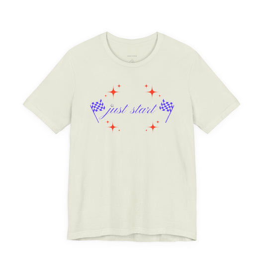 Just Start Tee Motivational Racing Flag Starry Graphic T-Shirt Citron 🏁✨