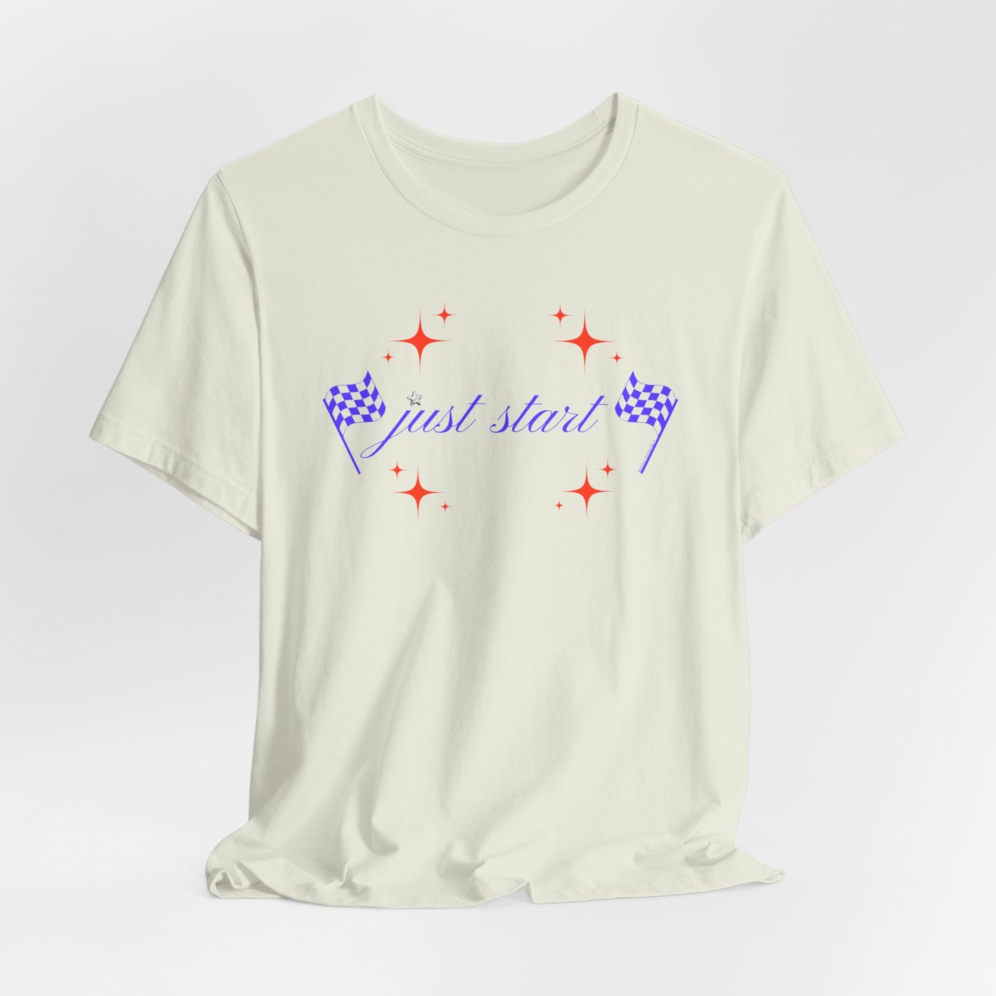 Just Start Tee Motivational Racing Flag Starry Graphic T-Shirt Citron 🏁✨