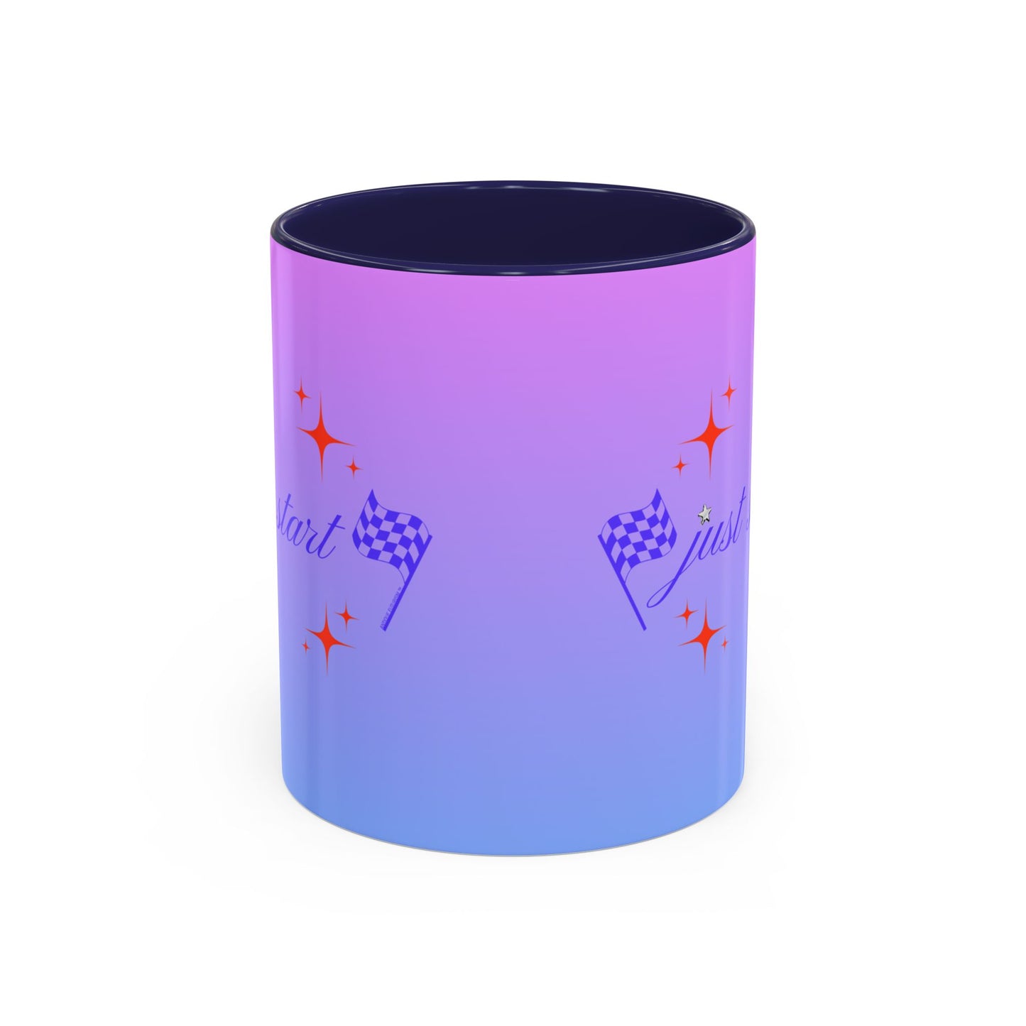 Just Start Motivational Racing Flag Starry Coffee Mug in Indigo Red ☕️