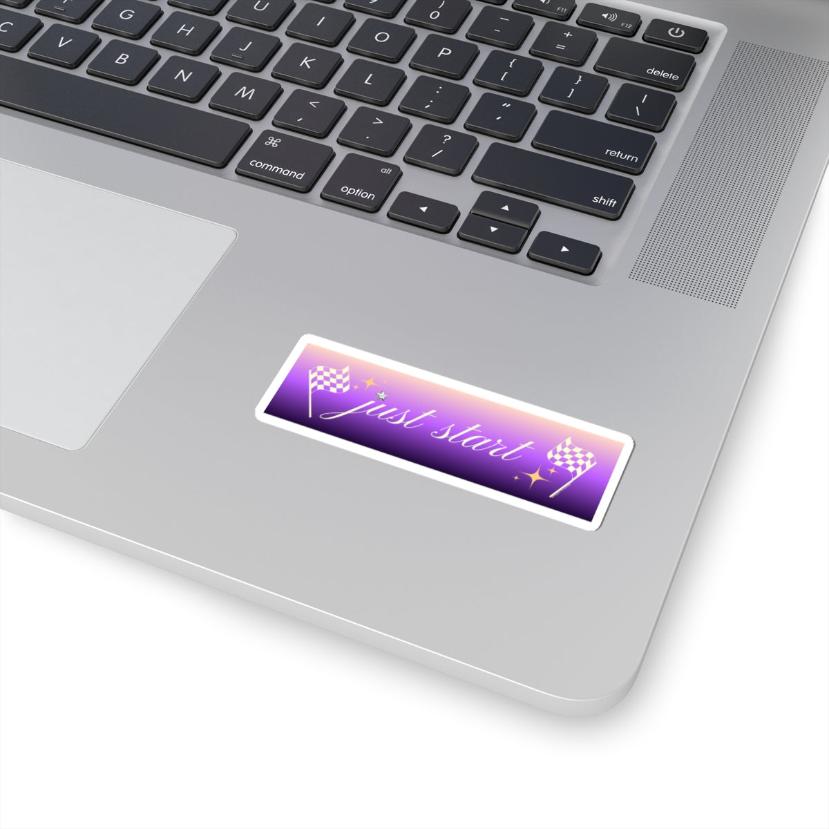 Just Start Motivational Racing Flag Starry Kiss Cut Sticker Sunset Creme ✨