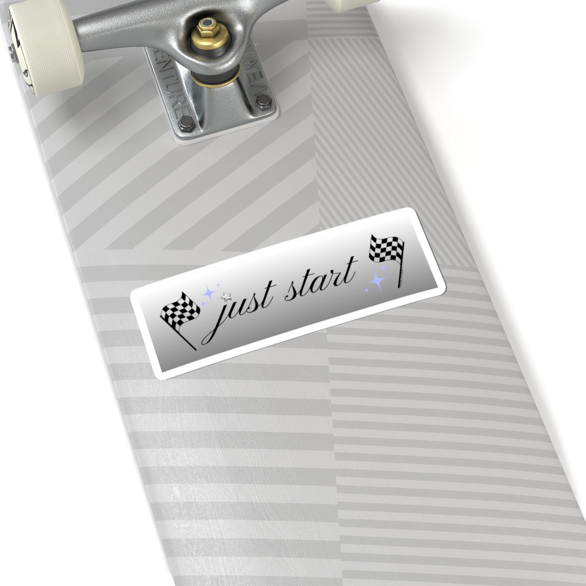 Just Start Motivational Racing Flag Starry Kiss Cut Sticker Silver Space ✨