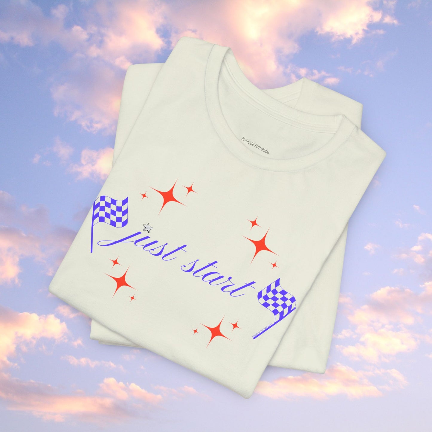 Just Start Tee Motivational Racing Flag Starry Graphic T-Shirt Citron 🏁✨