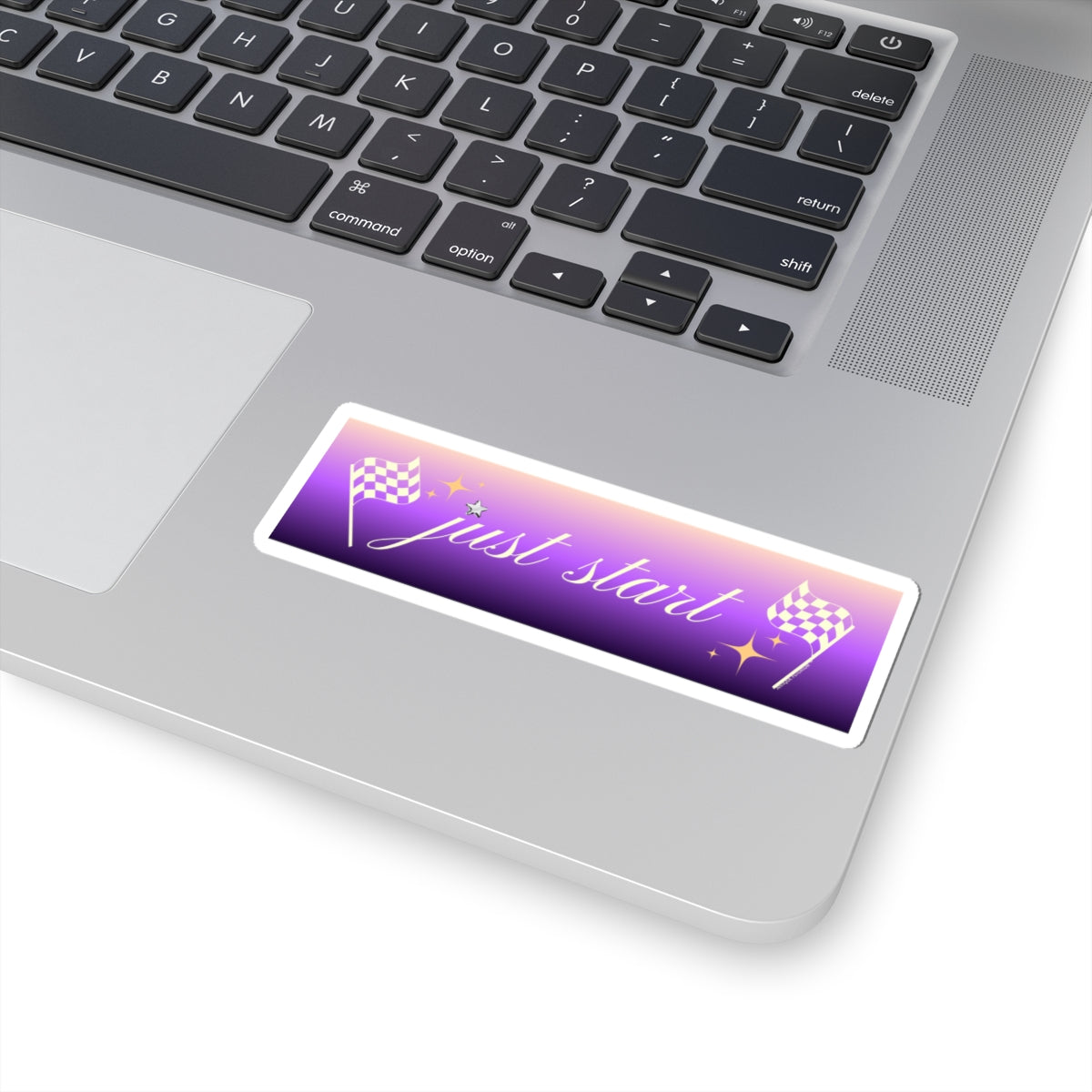 Just Start Motivational Racing Flag Starry Kiss Cut Sticker Sunset Creme ✨