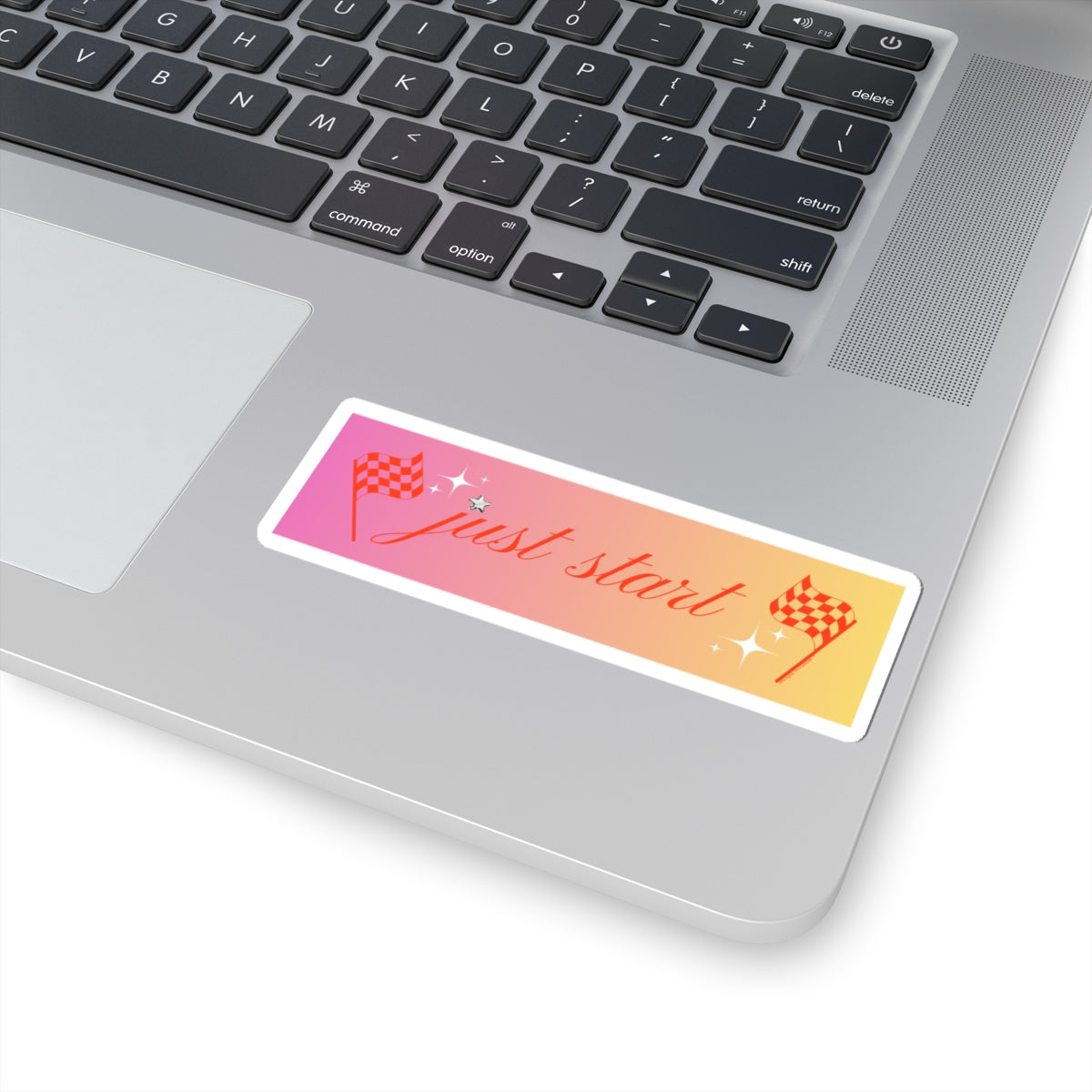 Just Start Motivational Racing Flag Starry Kiss Cut Sticker Strawberry Peach ✨
