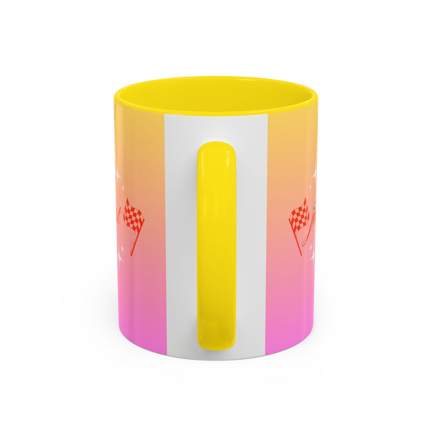 Just Start Motivational Racing Flag Starry Coffee Mug in Strawberry Peach ☕️
