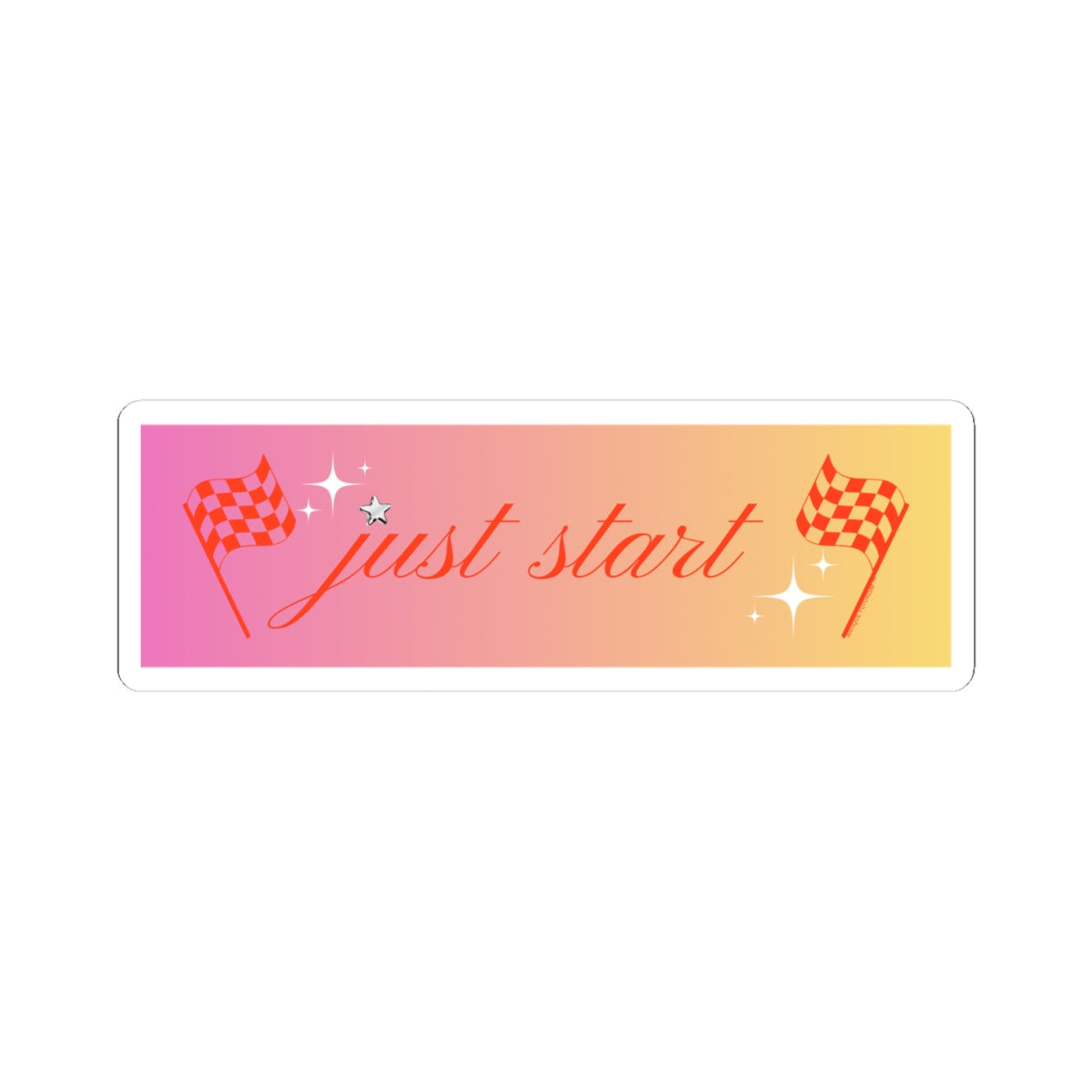 Just Start Motivational Racing Flag Starry Kiss Cut Sticker Strawberry Peach ✨