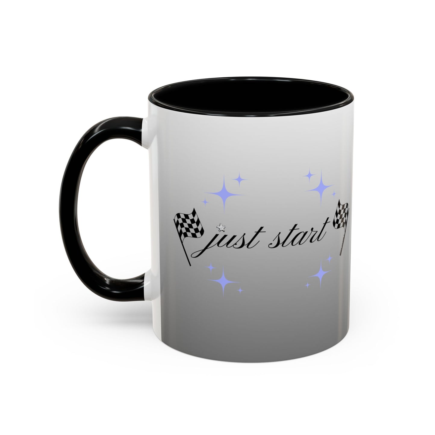 Just Start Motivational Racing Flag Starry Coffee Mug in Silver Space ☕️