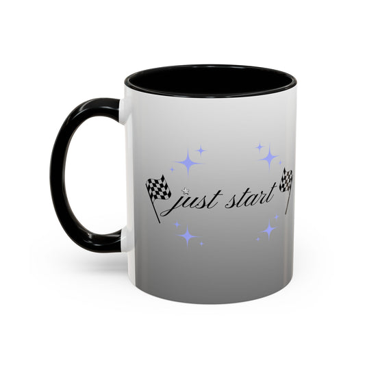 Just Start Motivational Racing Flag Starry Coffee Mug in Silver Space ☕️