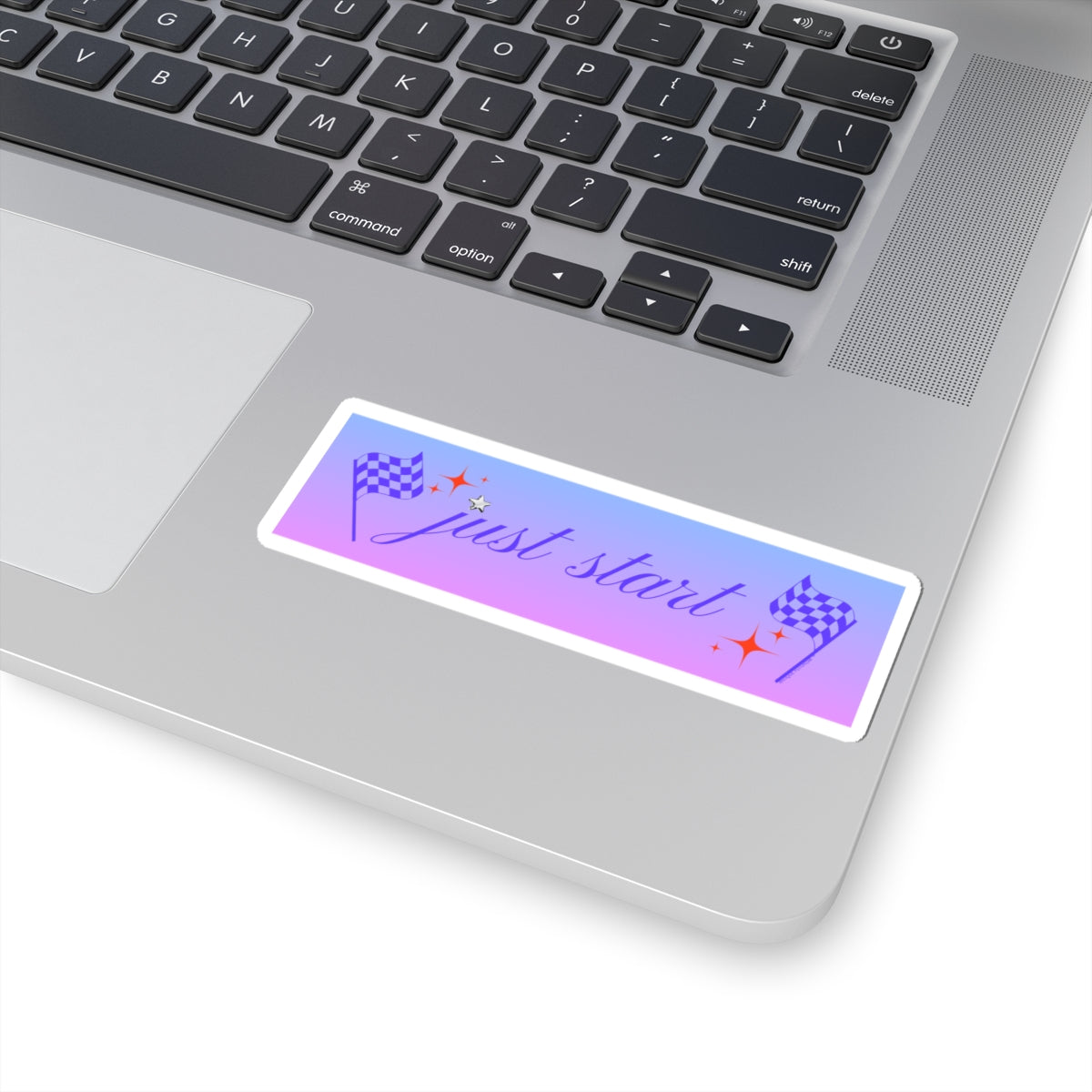 Just Start Motivational Racing Flag Starry Kiss Cut Sticker Graphite Creme ✨