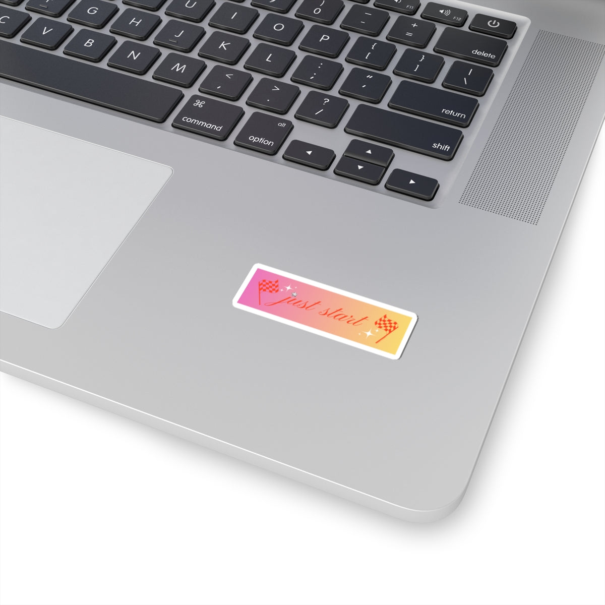 Just Start Motivational Racing Flag Starry Kiss Cut Sticker Strawberry Peach ✨