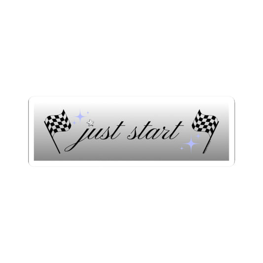 Just Start Motivational Racing Flag Starry Kiss Cut Sticker Silver Space ✨