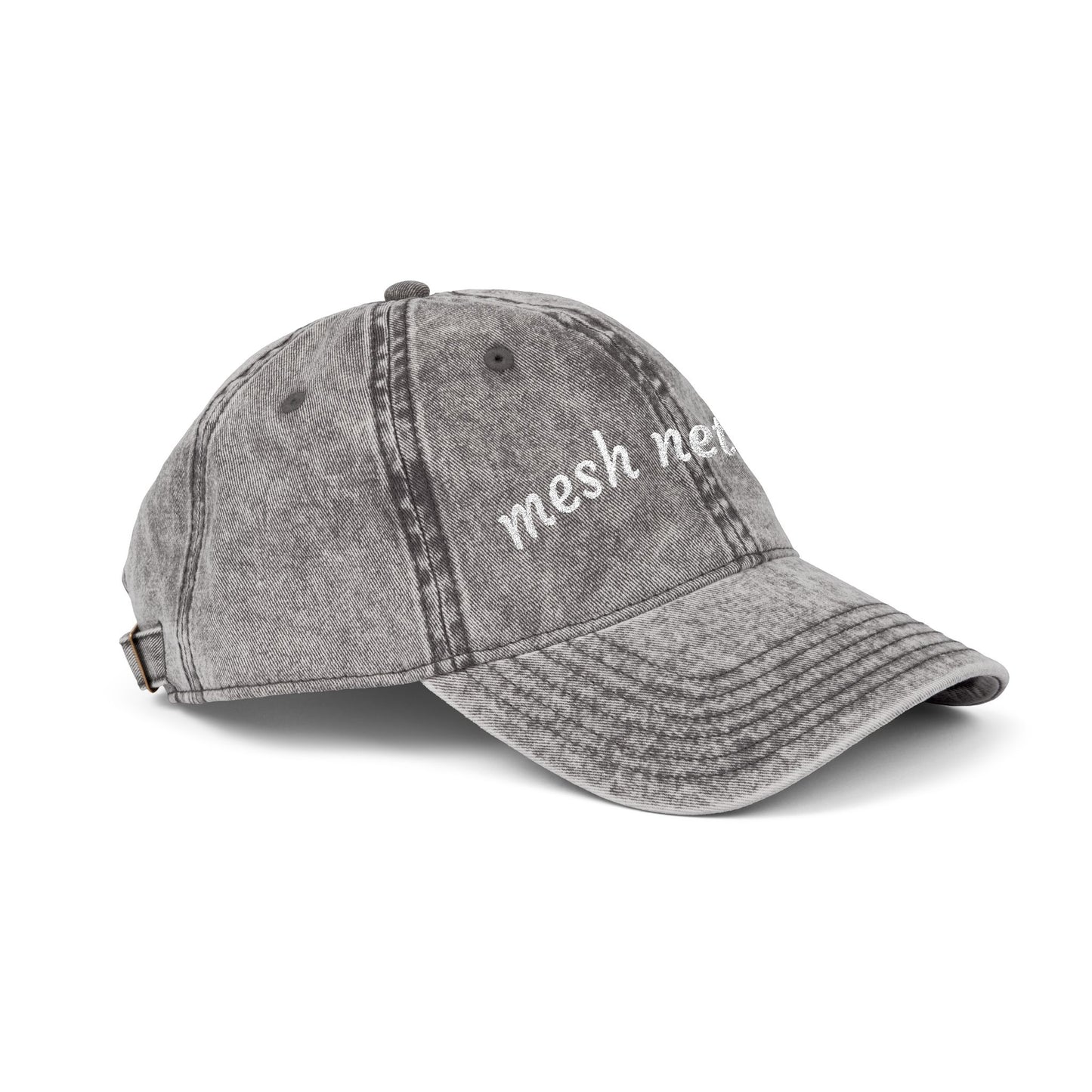 Mesh Network Embroidered Baseball Cap White on Charcoal Grey