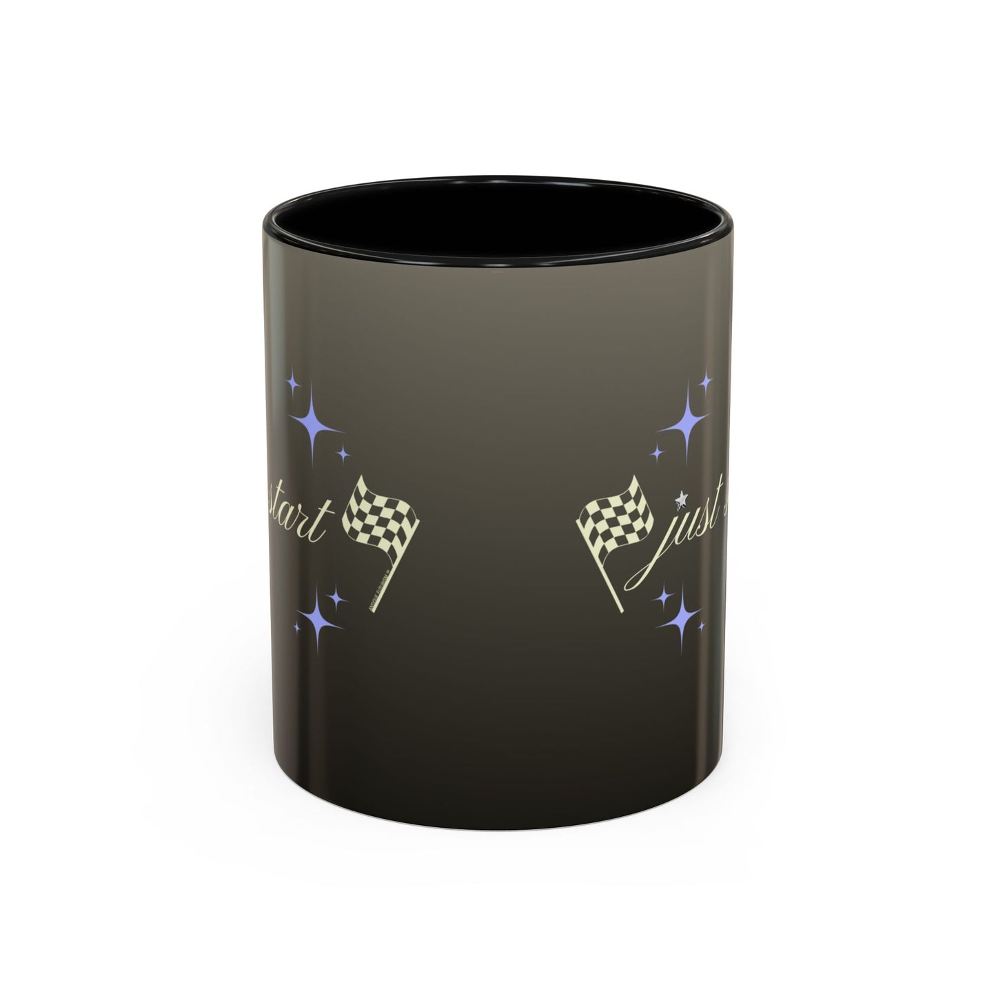 Just Start Motivational Racing Flag Starry Coffee Mug in Graphite Creme ☕️