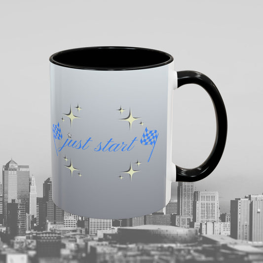 Just Start Motivational Racing Flag Starry Coffee Mug in Star Blue ☕️