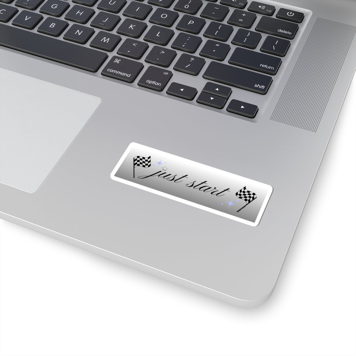 Just Start Motivational Racing Flag Starry Kiss Cut Sticker Silver Space ✨