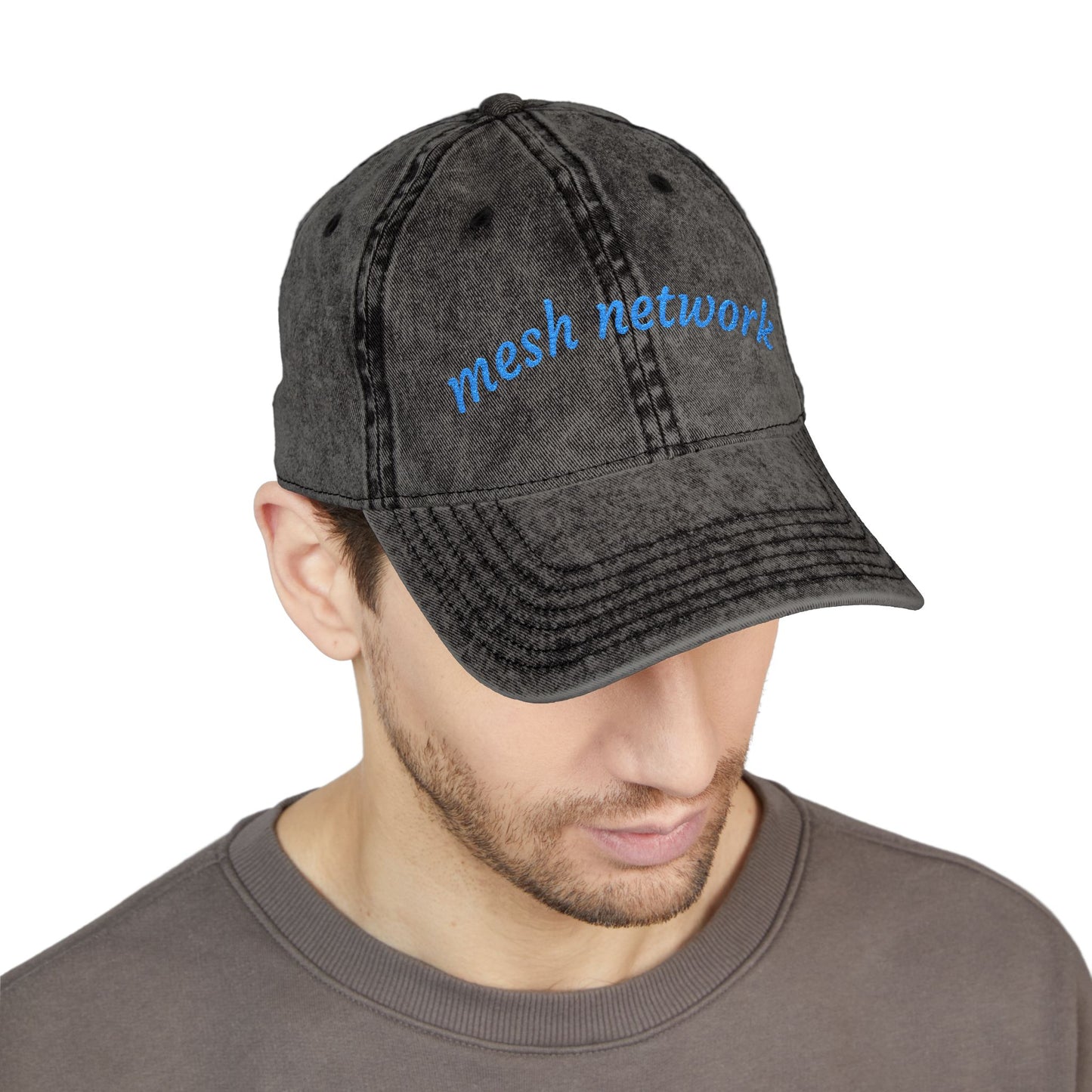Mesh Network Embroidered Baseball Cap Sky Blue Charcoal Black