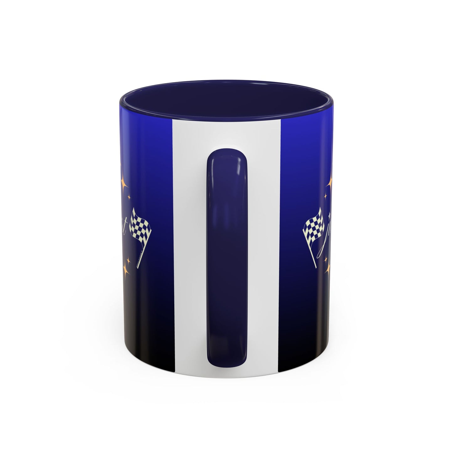 Just Start Motivational Racing Flag Starry Coffee Mug in Midnight Light ☕️