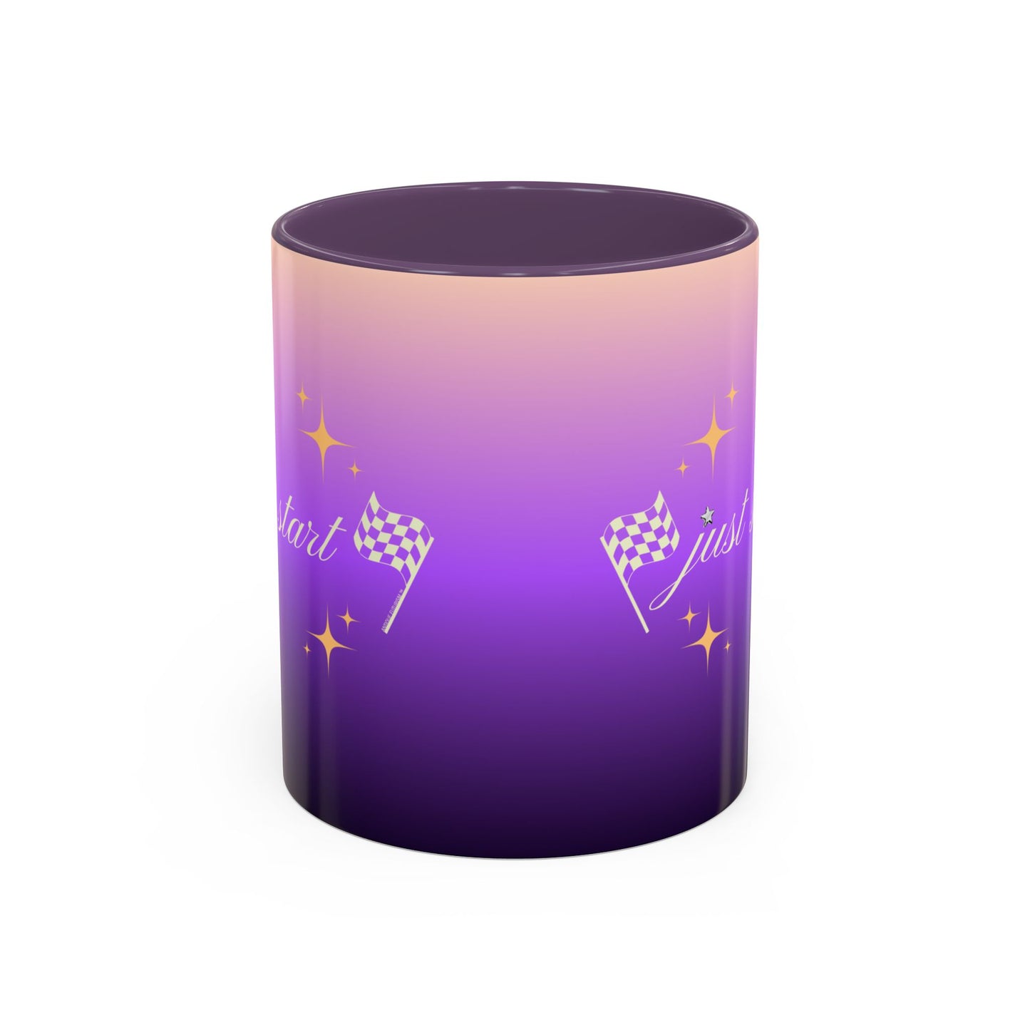 Just Start Motivational Racing Flag Starry Coffee Mug in Sunset Creme ☕️