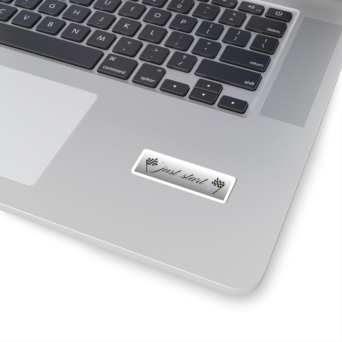 Just Start Motivational Racing Flag Starry Kiss Cut Sticker Silver Space ✨