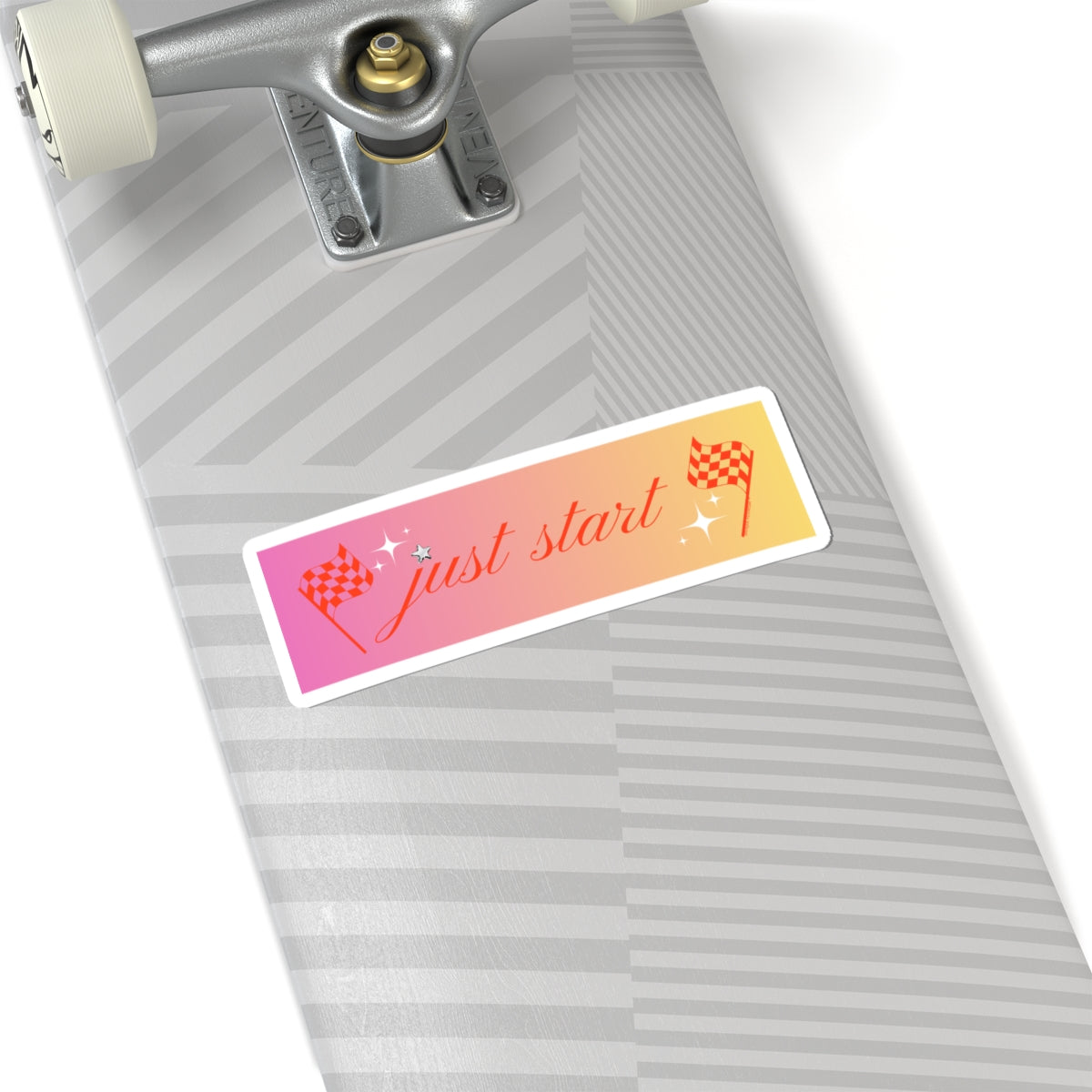 Just Start Motivational Racing Flag Starry Kiss Cut Sticker Strawberry Peach ✨