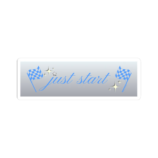 Just Start Motivational Racing Flag Starry Kiss Cut Sticker Star Blue ✨