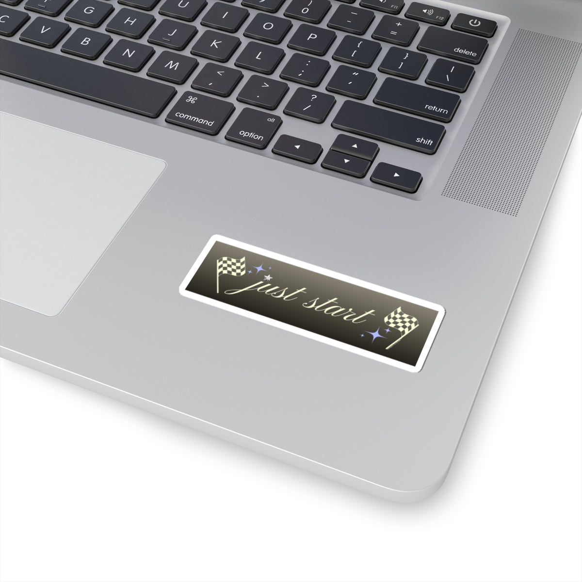 Just Start Motivational Racing Flag Starry Kiss Cut Sticker Graphite Creme ✨