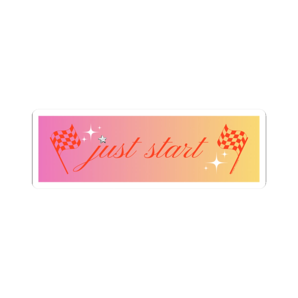 Just Start Motivational Racing Flag Starry Kiss Cut Sticker Strawberry Peach ✨