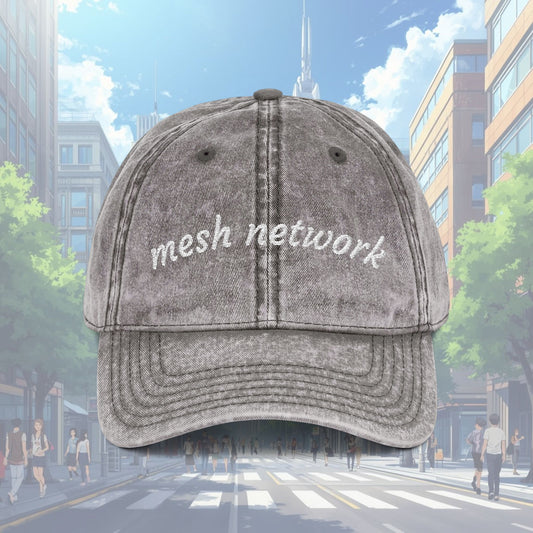 Mesh Network Embroidered Baseball Cap White on Charcoal Grey