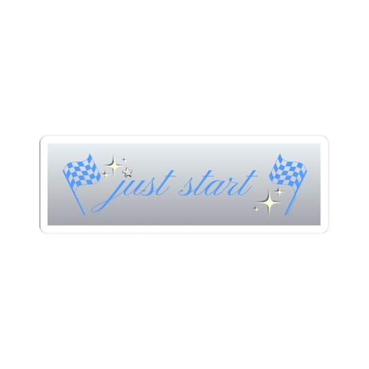 Just Start Motivational Racing Flag Starry Kiss Cut Sticker Star Blue ✨