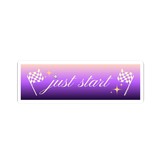 Just Start Motivational Racing Flag Starry Kiss Cut Sticker Sunset Creme ✨