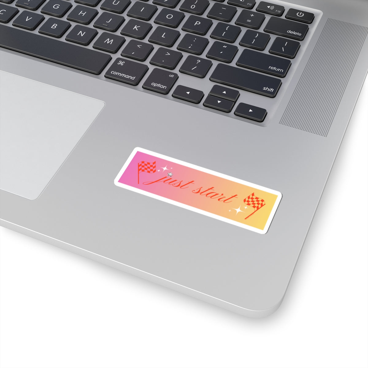 Just Start Motivational Racing Flag Starry Kiss Cut Sticker Strawberry Peach ✨